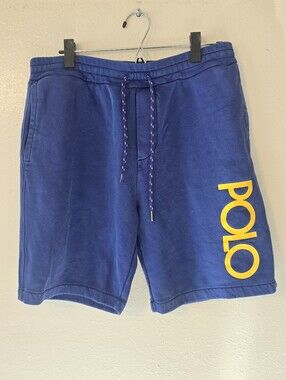 Polo Ralph Lauren Spellout Sweat Shorts Blue Yellow Men's Medium